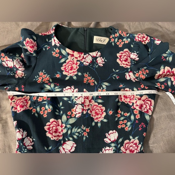 Eliza J Women’s Green and Pink Floral Long Sleeve Dress Tie Waist Size 6 - Picture 4 of 9
